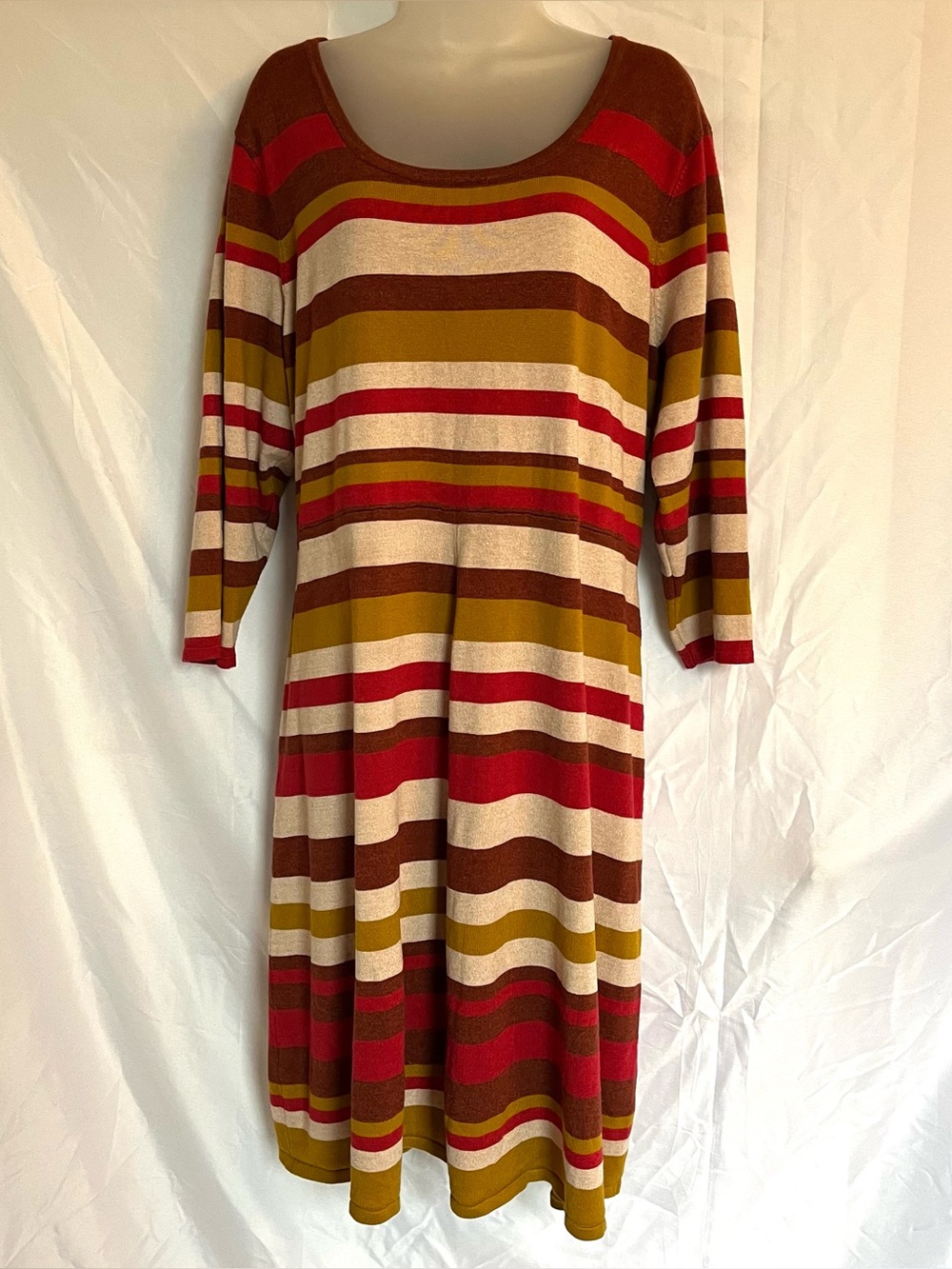 Maree Pour Toi Striped Fit & Flare Midi Sweater Dress Rust Plus Size 20 22 2X
